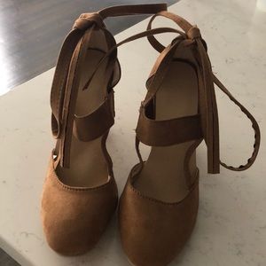 Tan suede lace up heels